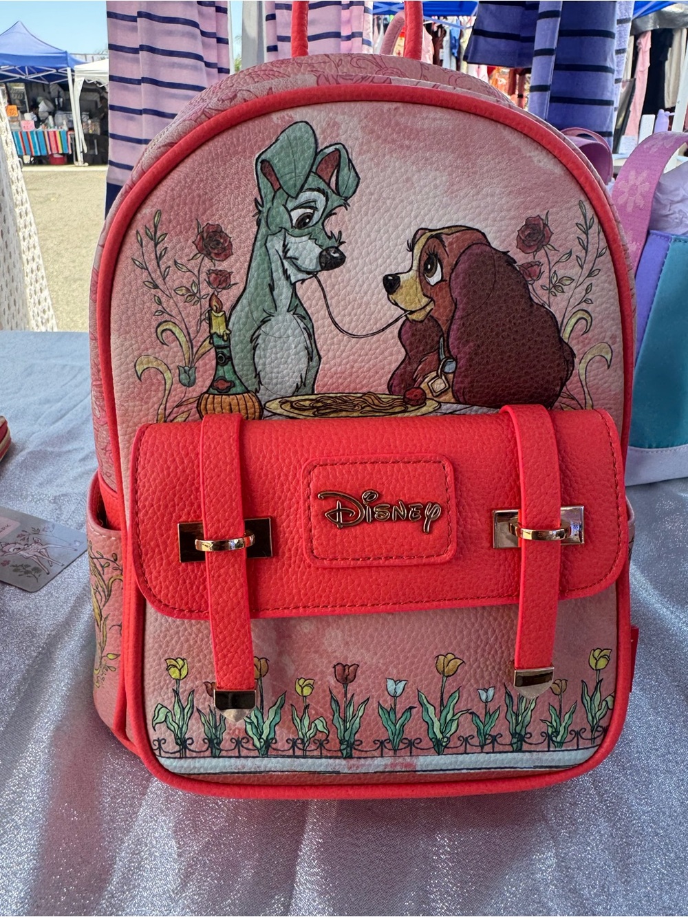 Wondapop Disney Pink and Red Lady and the Tramp Floral Mini Backpack